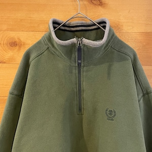 【IZOD】ハーフジップ スウェット プルオーバー ワンポイントロゴ 刺繍 アースカラー カーキ モスグリーン  L US古着
