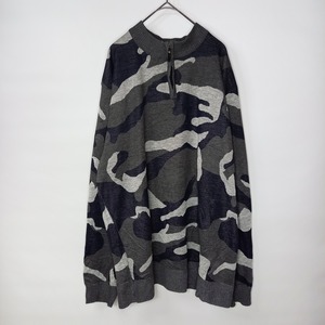 ハーフジップ　ニット　セーター　オーバーサイズ　迷彩　カモ柄　薄手　グレー　XL