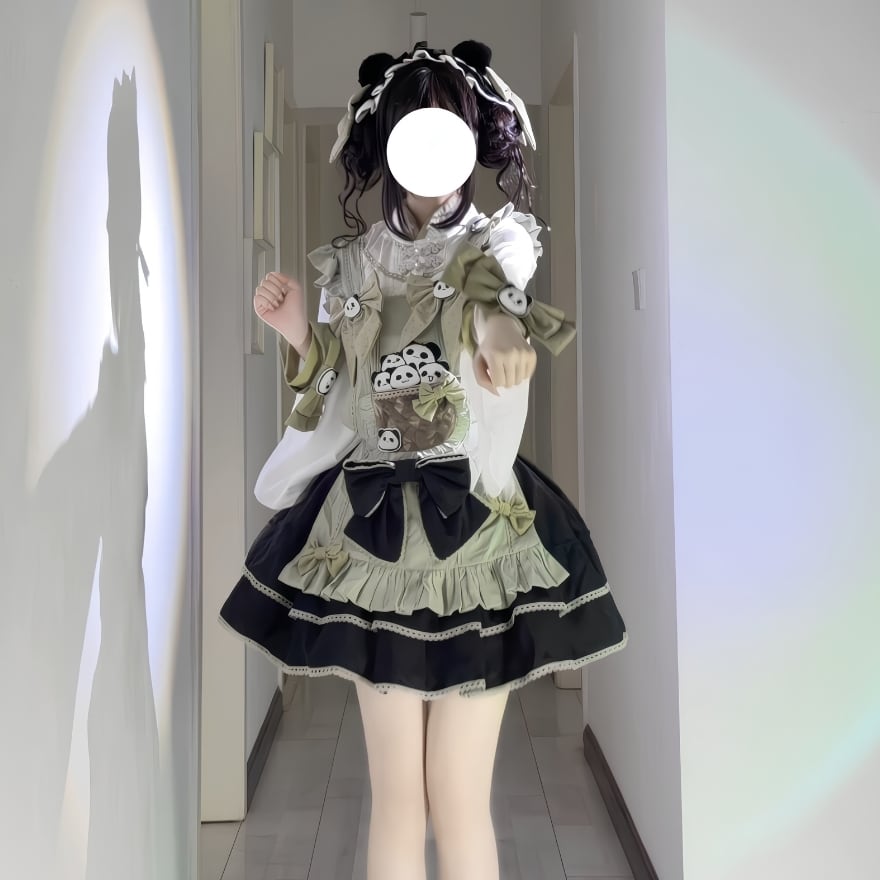 ロリータファッション 華ロリ中華風セットアップ パンダ柄とイチゴ柄