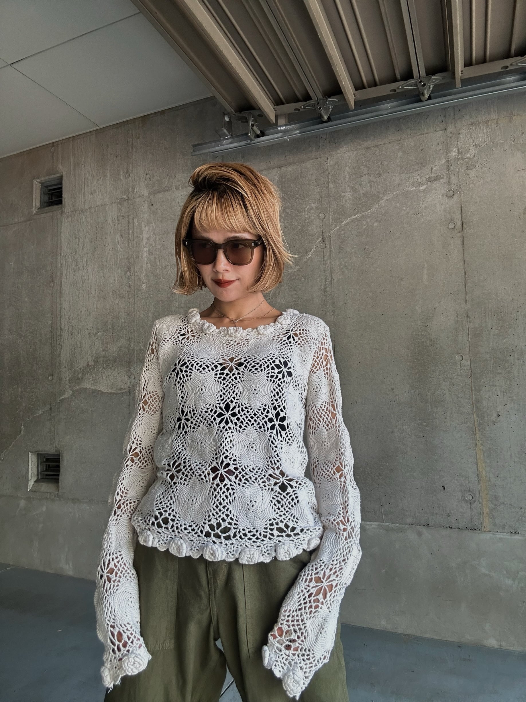 (KN535)Crochet ramie knit