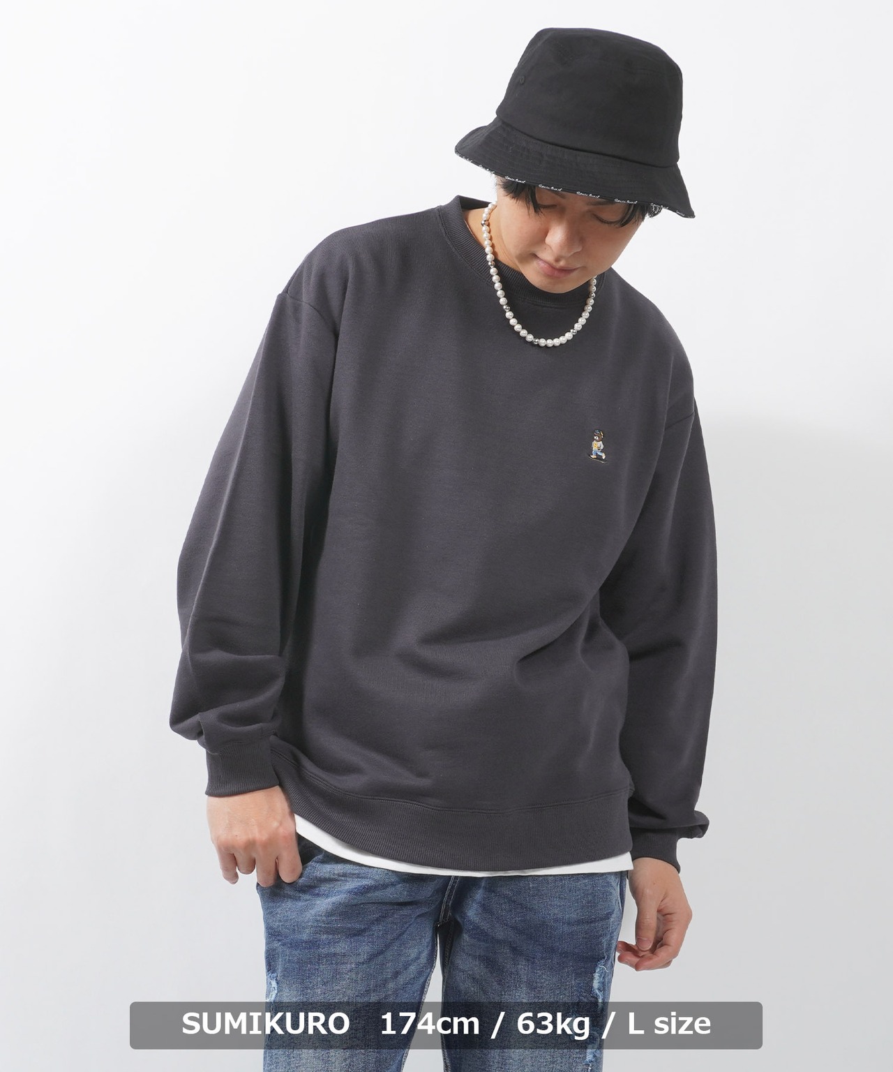 ＼SALE／◆クマ刺繍 ルーズ スウェット◆sb-t1120032q