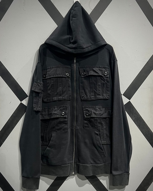 【X VINTAGE】Multi Pocket Gimmick Vintage Loose Zip Hoodie