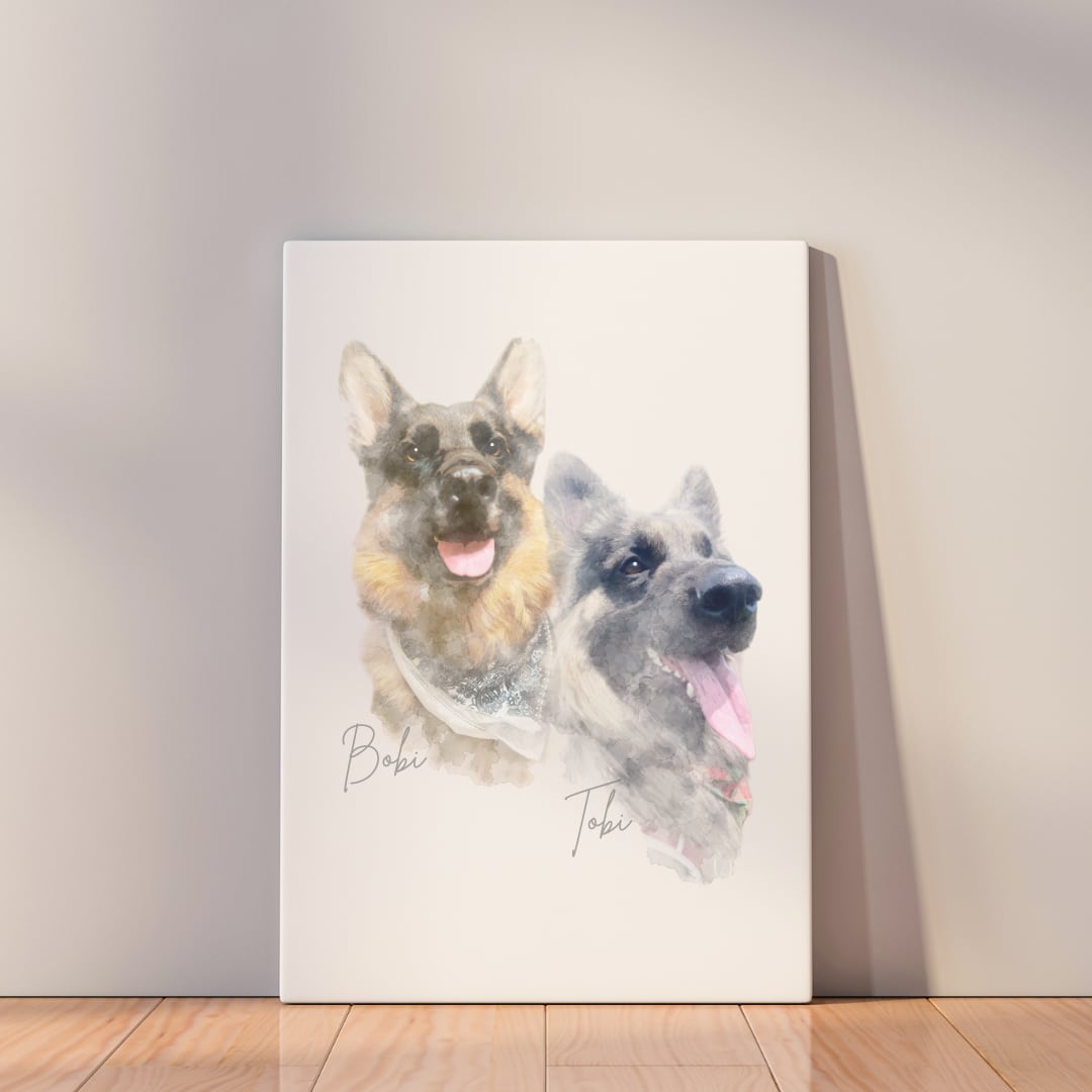水彩画キャンバス】オーダーメイド ペット似顔絵【2匹】 | Pet Palette