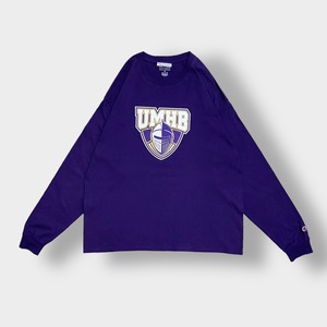 【Champion】カレッジロゴ UMHB メアリー・ハーディン・ベイラー大学 Mary Hardin-Baylor プリント ロンT ロングTシャツ 長袖Tシャツ チャンピオン X-LARGE ビッグサイズ パープル US古着