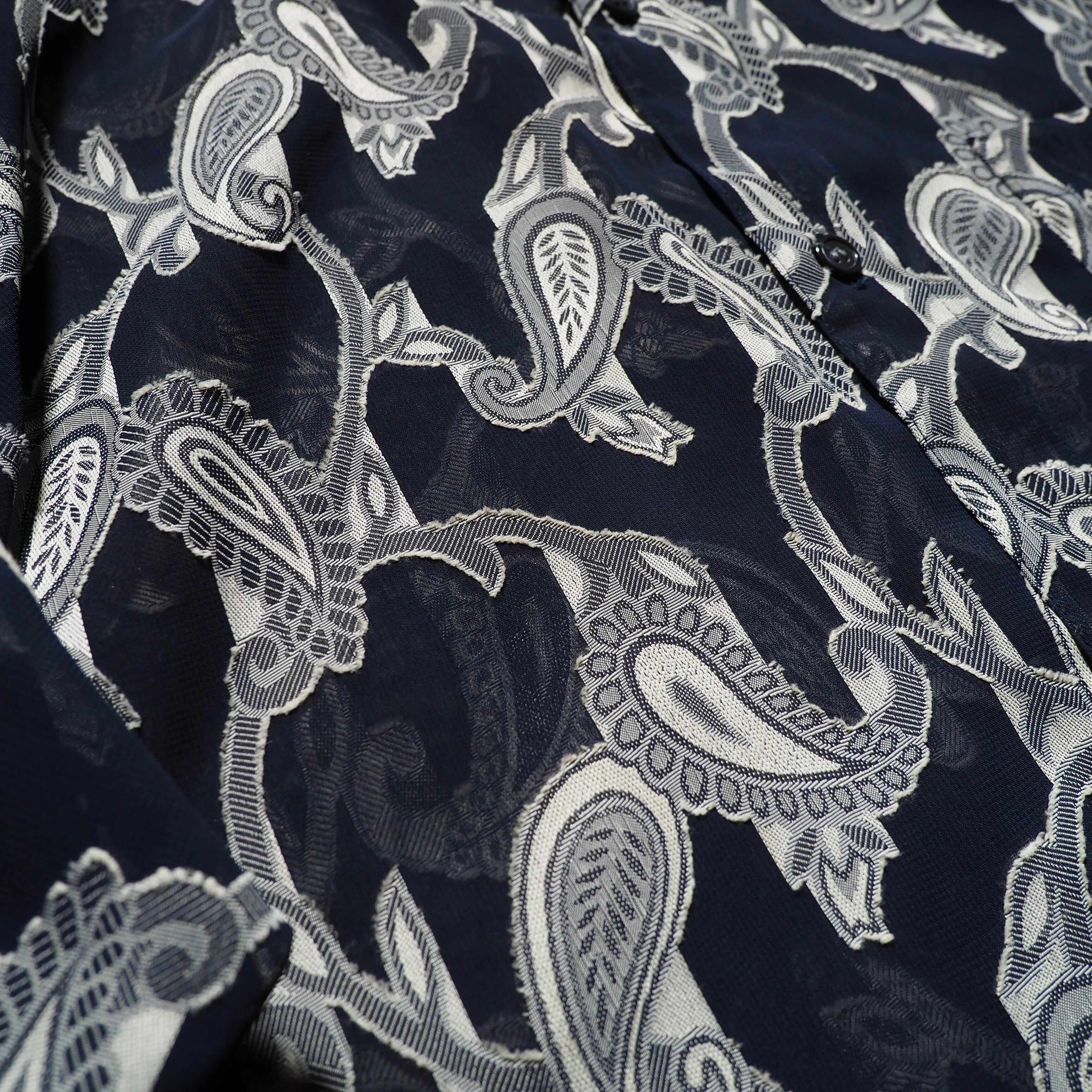 1990s Translucent Paisley pattern embroidery SS Drape shirt