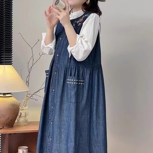 お花刺繍 デニムノースリーブワンピース Y 250533