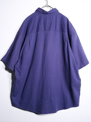 "Eddie Bauer" violet color over silhouette cotton × linen s/s shirt