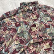 長袖　総柄　シャツブラウス　ポケット　オーバーサイズ