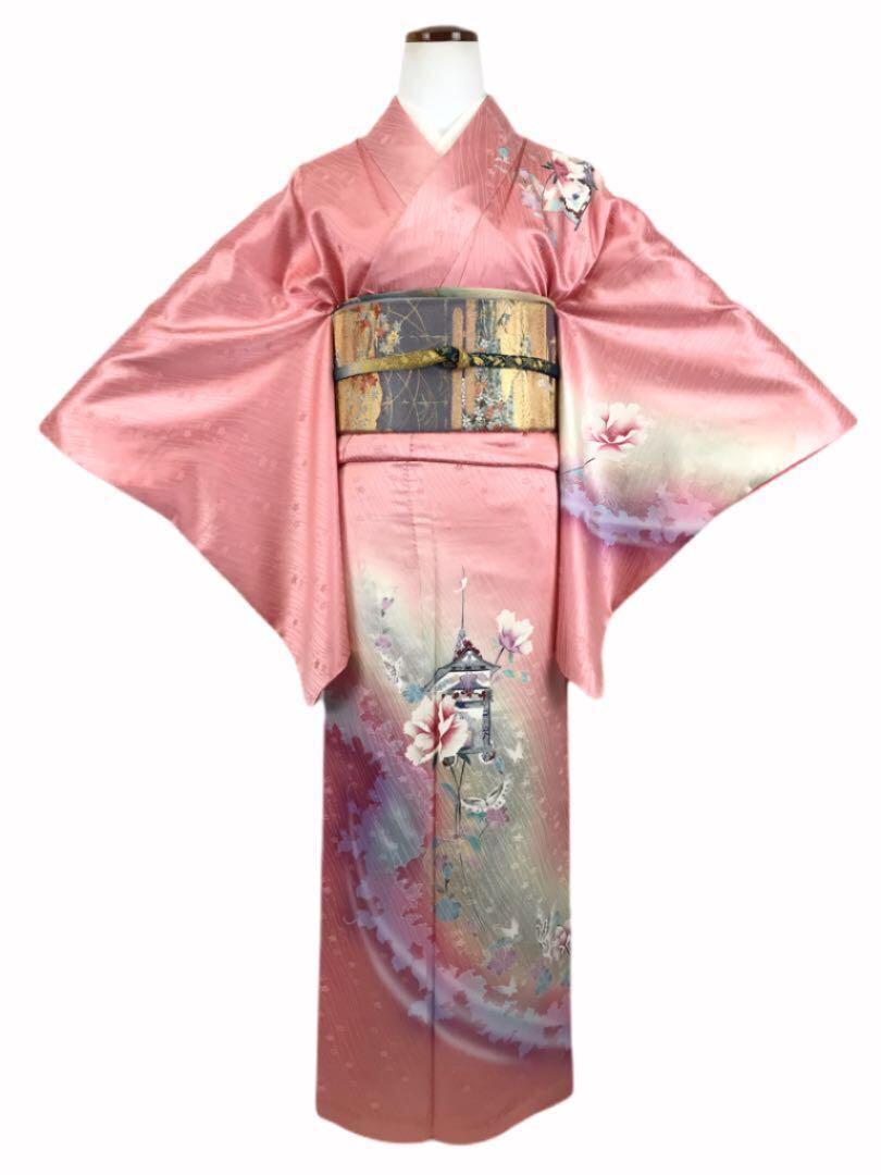 k-1392 花吹雪 刺繍 訪問着 一つ紋 正絹 広衿 袷 着物-