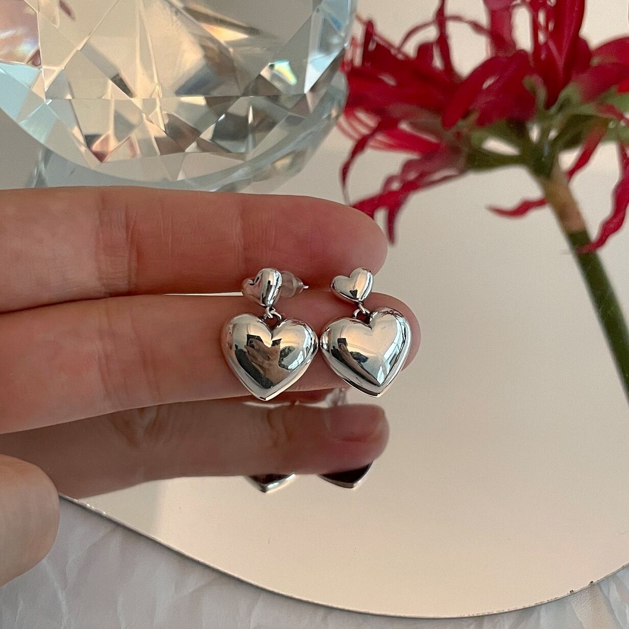 送料無料】 ピアス ハートピアス シルバー ダブルハートピアス
