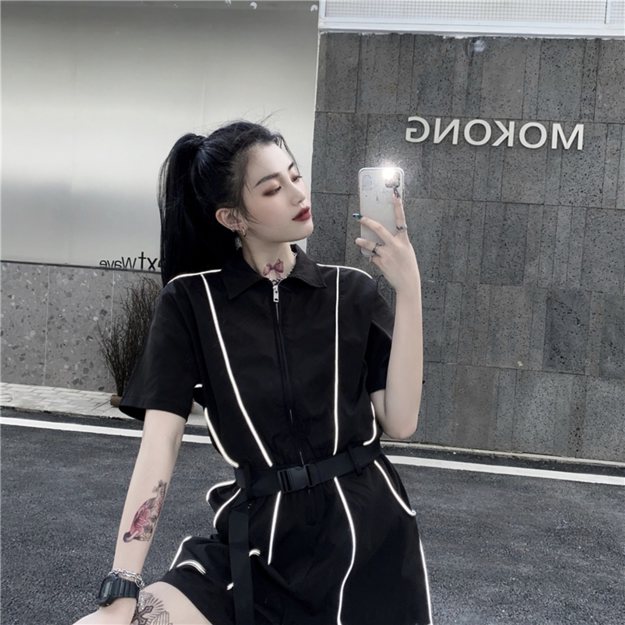 ブラックジャンプスーツ オールインワン レディース夏服韓国 