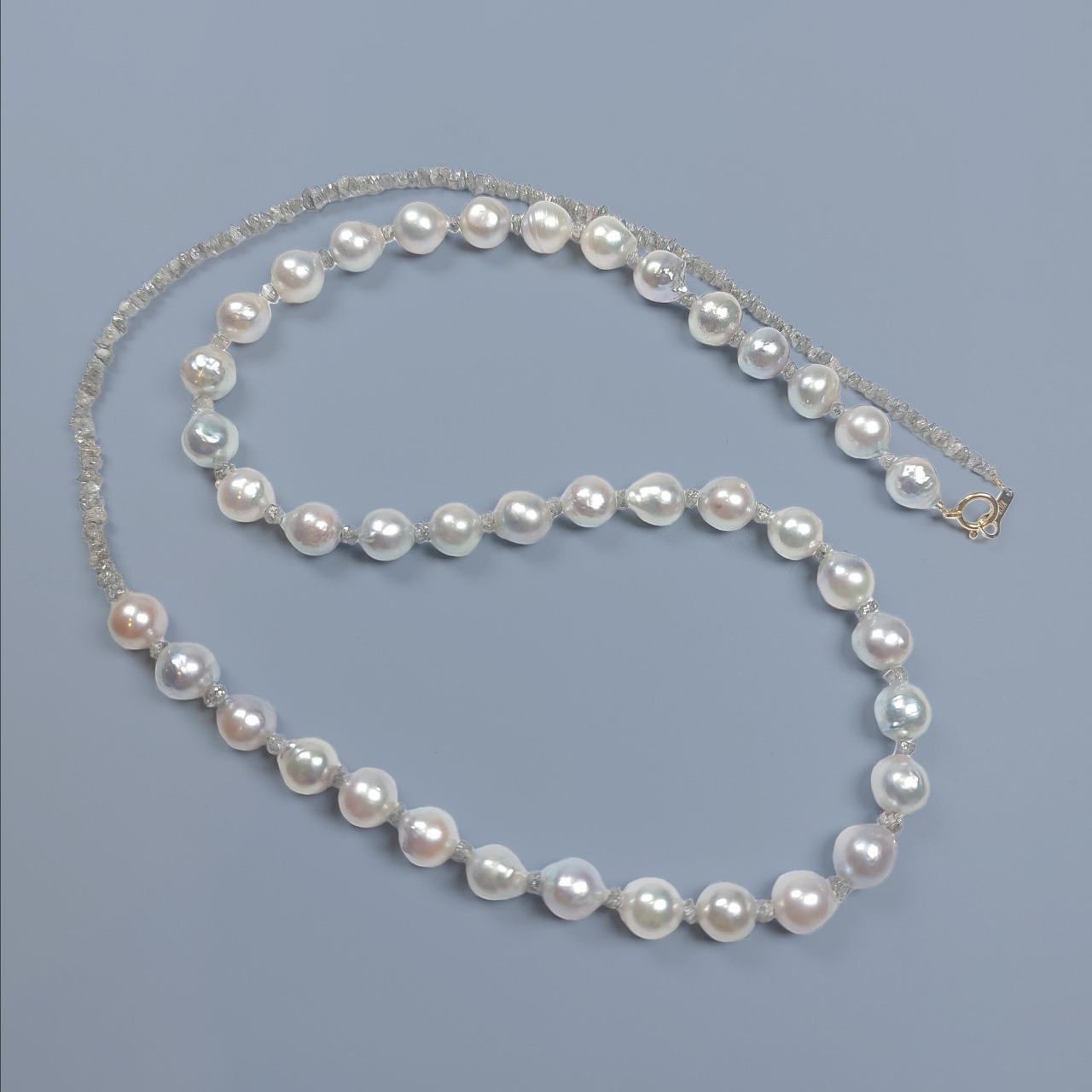 K10 Akoya Baroque Diamond Raw Stone Long Necklace