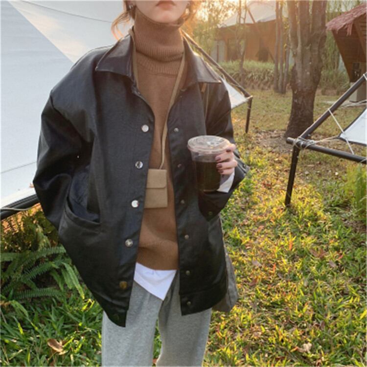 ハンサム PU レザーコートゆったりする モーターサイクル 怠惰な風 レザージャケットトップス