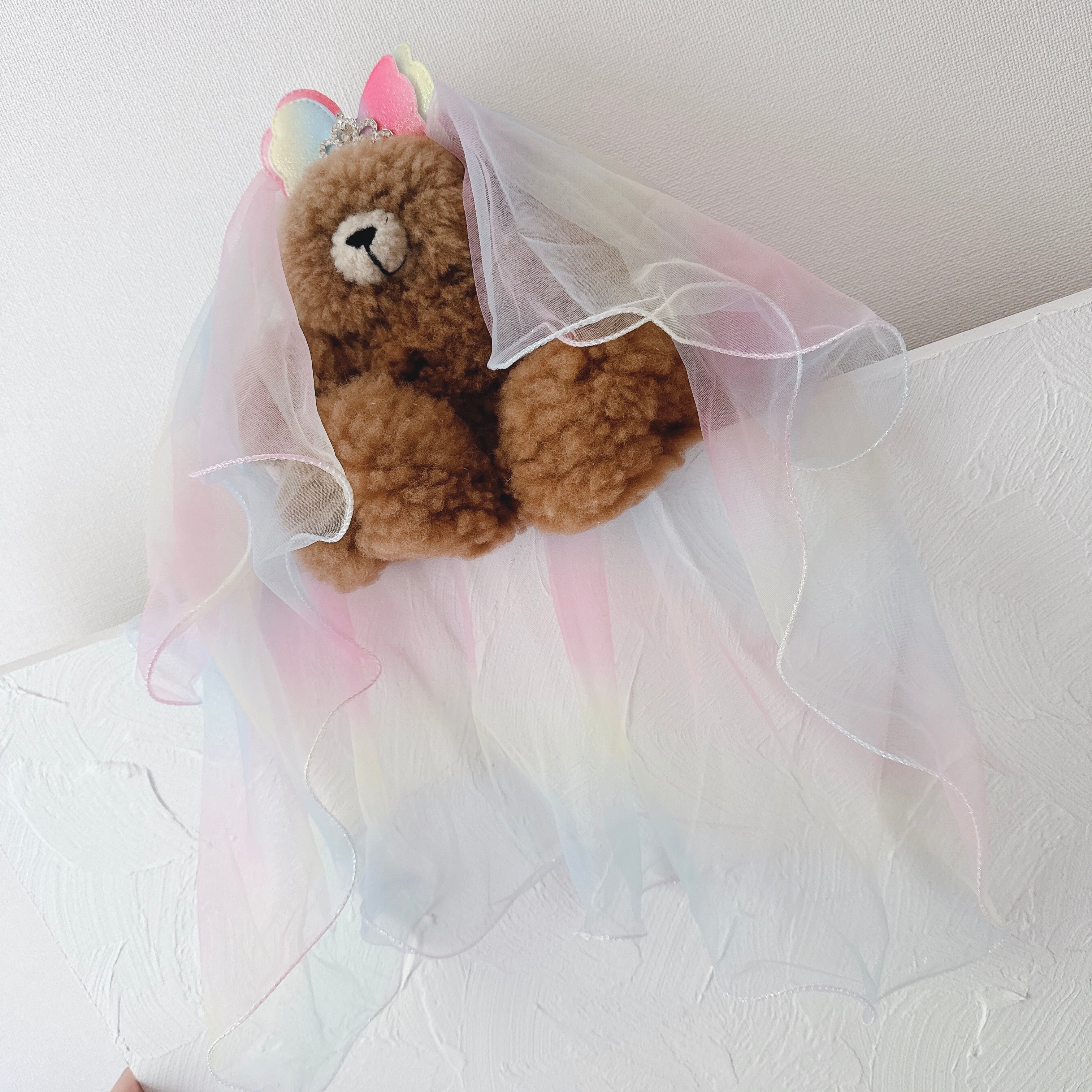 レインボーリボンロングベールヘアバンド