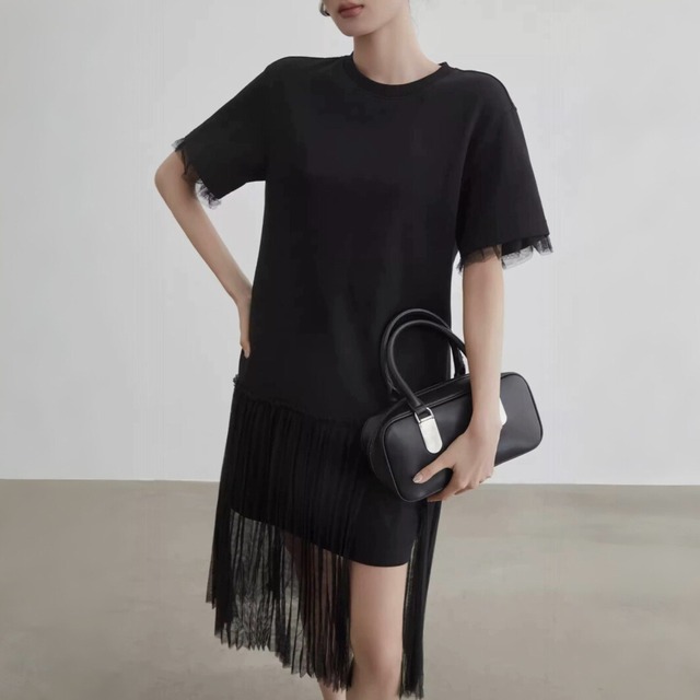 Tullepanel pleated dress C1237