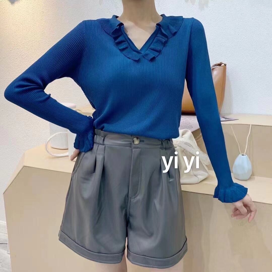 フリルVネック リブニット　AJ111-999