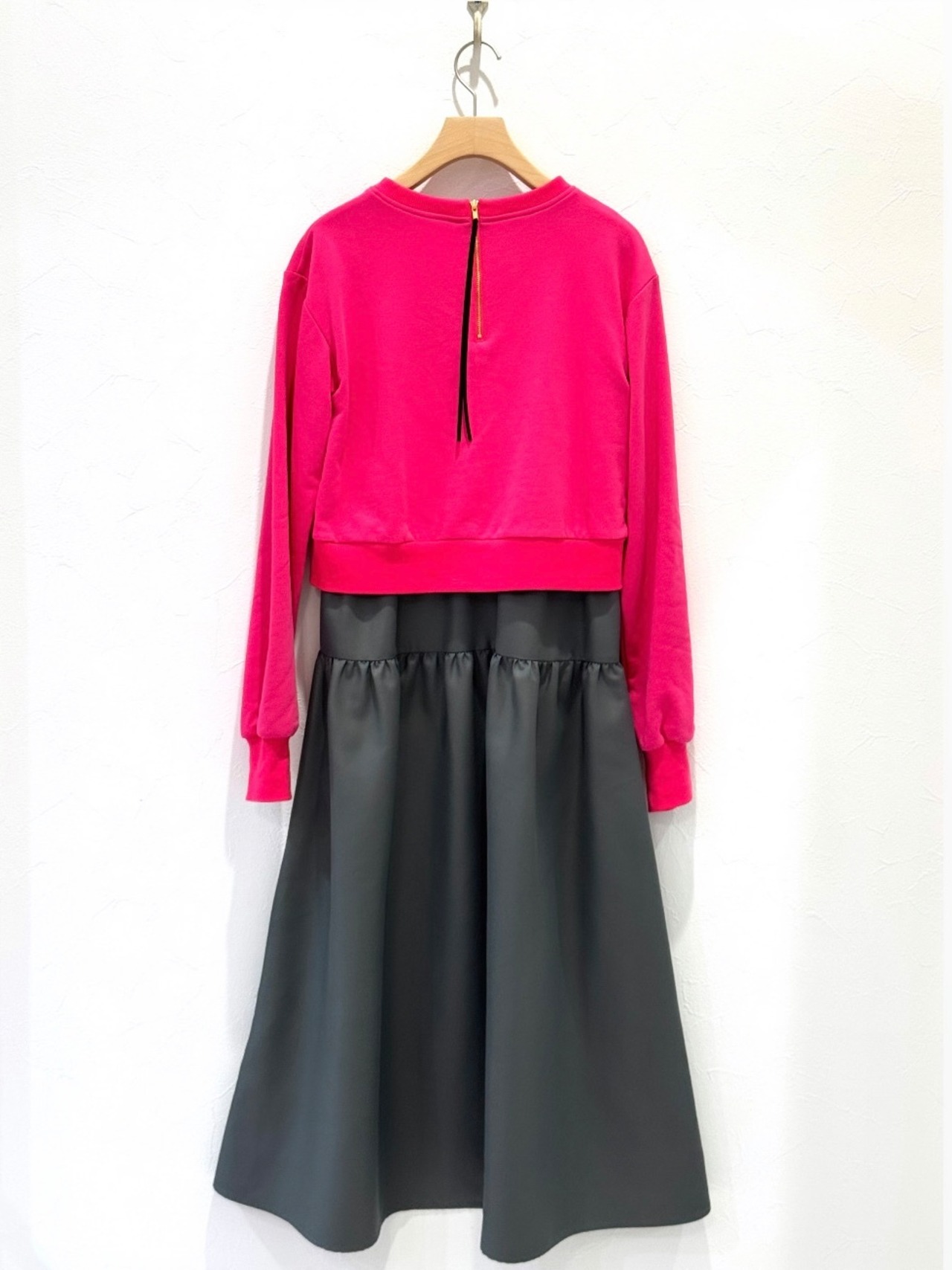 配色ドロスト異素材ドッキングワンピース