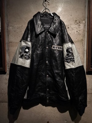 【Caka】"OLD AVIREX" Special Patch Design Vintage Oversized Leather Varsity Jacket