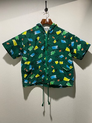 90s〜 日本製 BIN'S 総柄ジップアップフーディー パーカー レトロ古着 海や川に