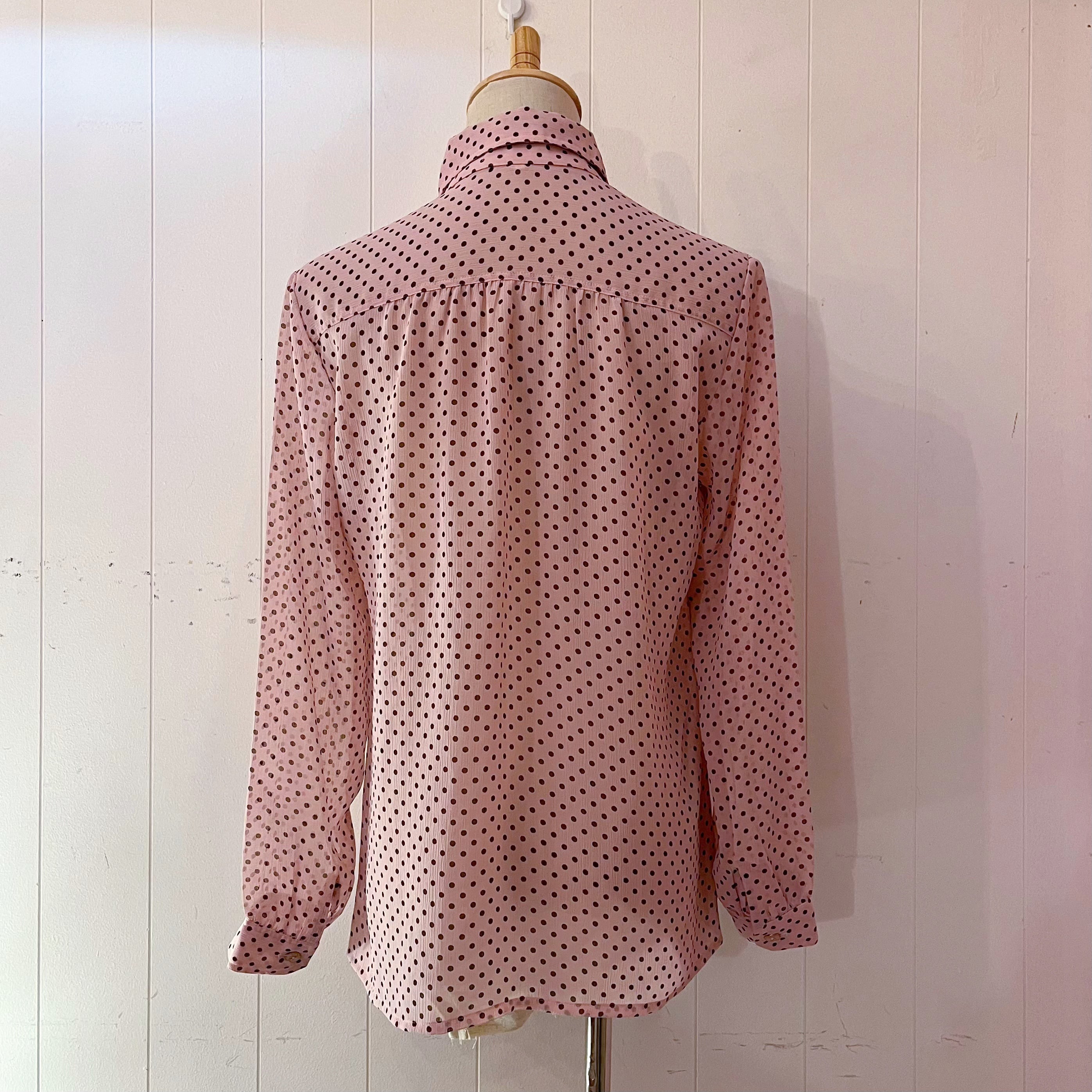 brown dot pink sheer blouse