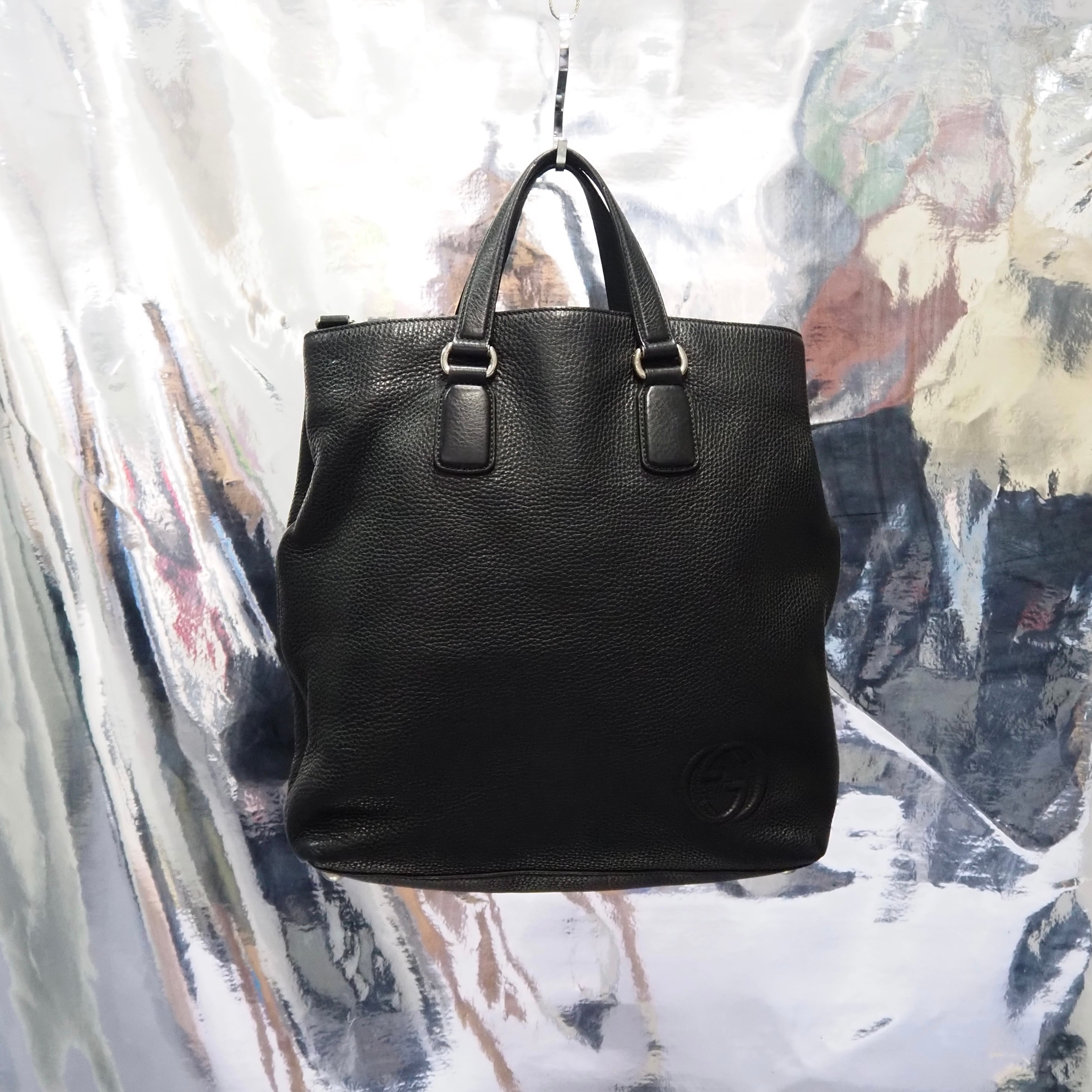 GUCCI インターロッキングG トートバッグ レザー ブラック グッチ