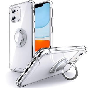 【在庫処分】SHIELDS UP 互換品 ケース iPhone 11 用 ケース リング付き 耐衝撃 耐久 すり傷防止 滑り止め スタンド機能 軽量 薄型 クリア TPU 透明 スマホケース 6.1 インチ アイフォン11 用カバー - クリア
