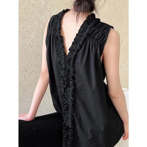 frilled V-neck 2way sleeveless blouse