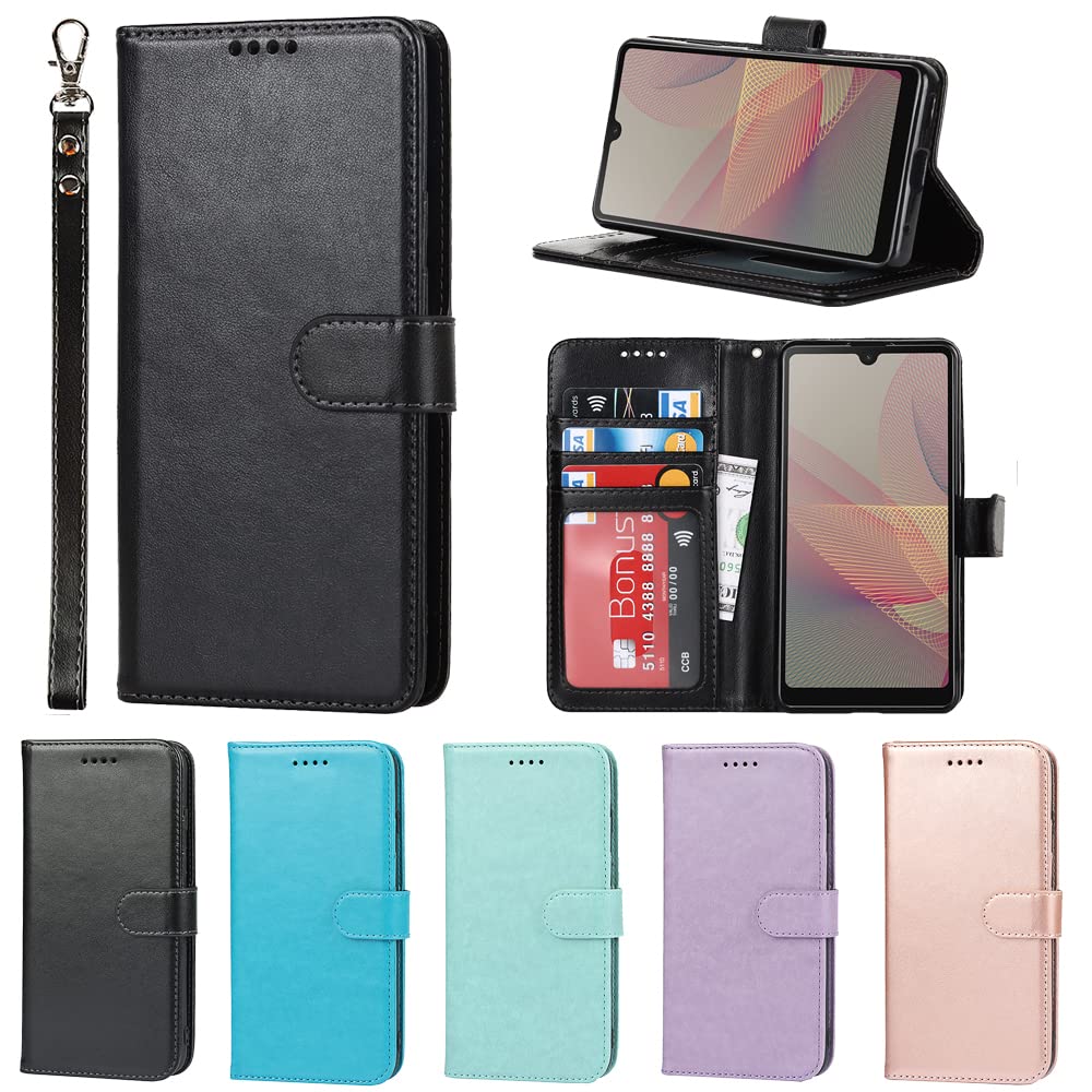 Eastwave for Xperia Ace ii ケース SO-41B 手帳型 財布型 for Sony Xperia AceII カバー ケース ストラップ付き PUレザー カード収納 横置きスタンド 機能 明るい色 内蔵マグネット—ブラック