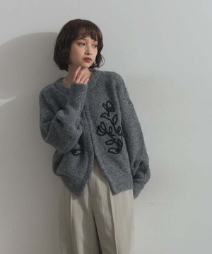 HD255009 テープ刺繍ニットカーディガン gray