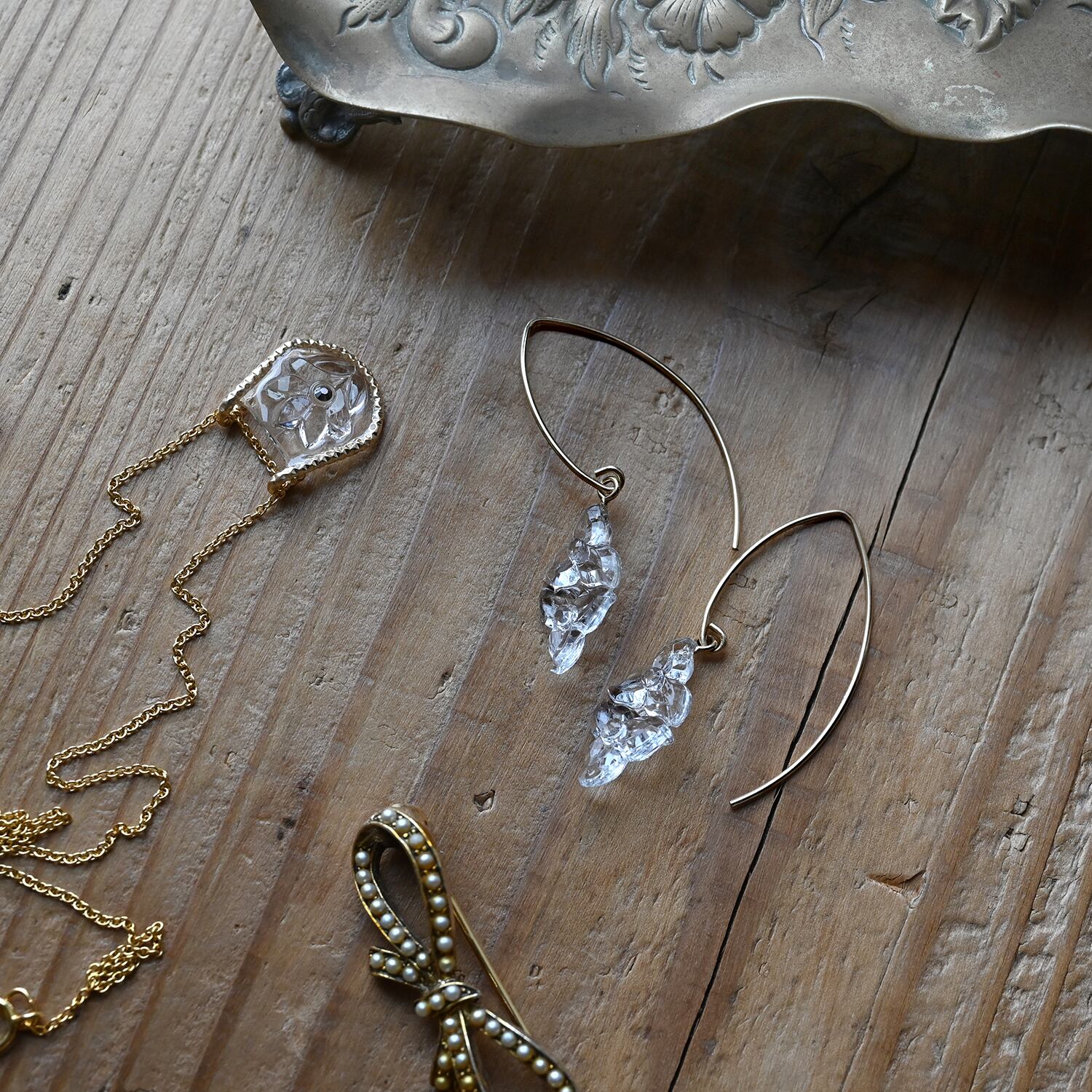 14kgfトロレアイトフラワーカービングピアス/イヤリング ターコイズ