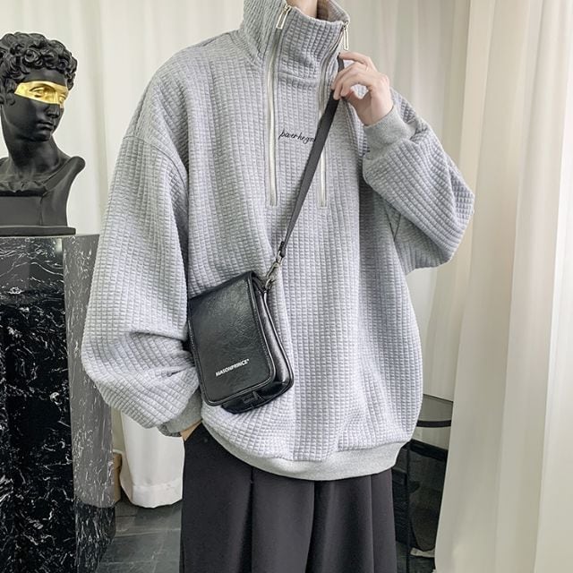 予約販売】トレーナー ハイネック 無地 長袖 メンズ ジップアップ