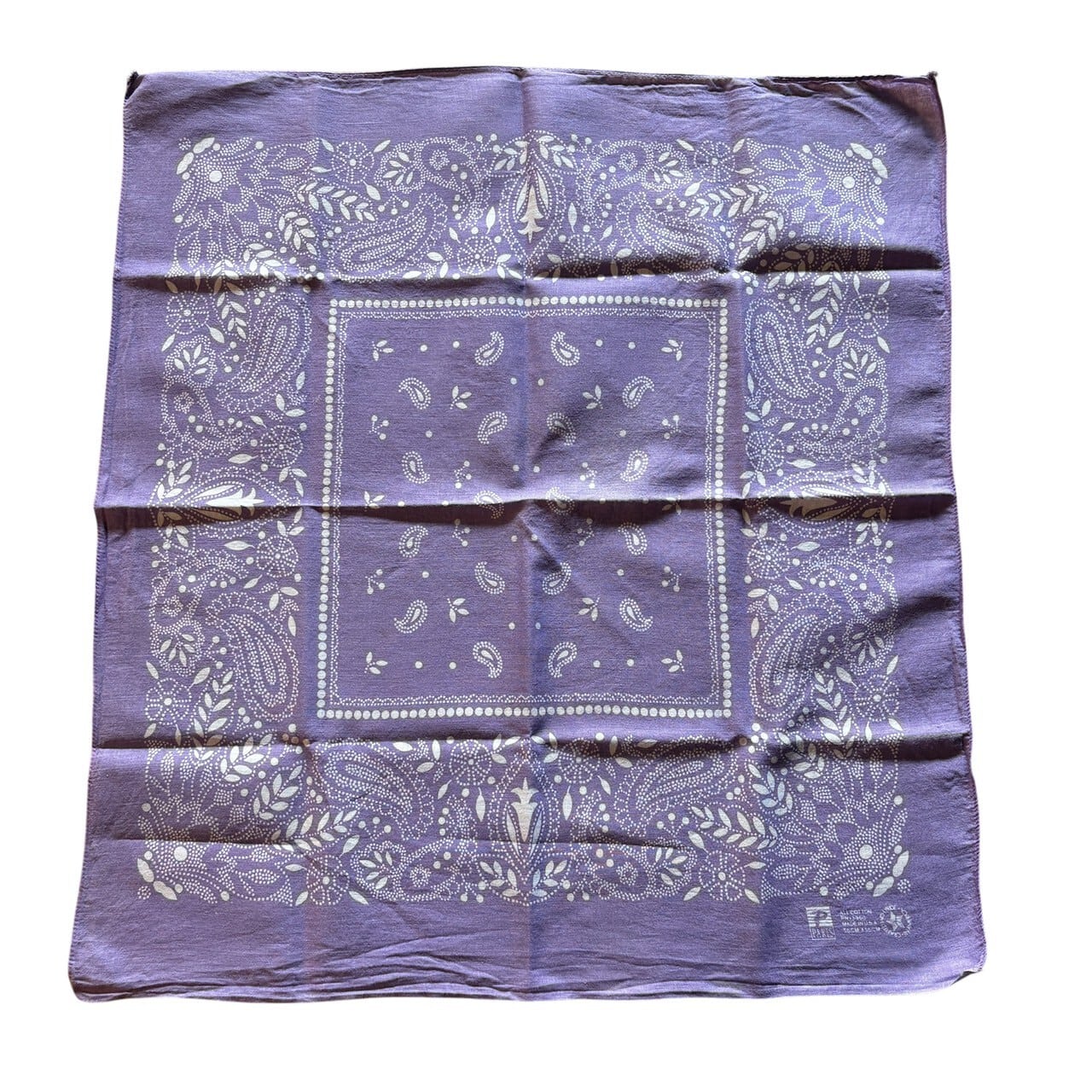 80's USA製 Paris バンダナ ペイズリー 薄紫 パープル 片耳 コの字 80