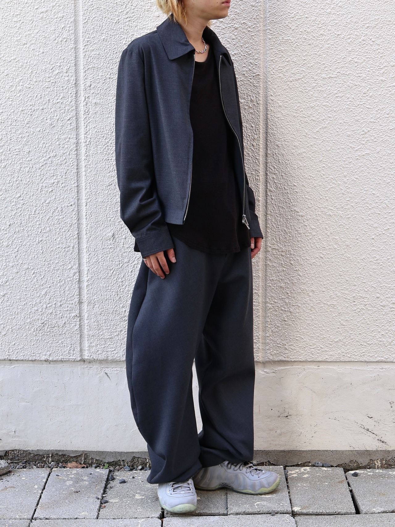 【+(plūs)】double zip minimal jacket/dark grey