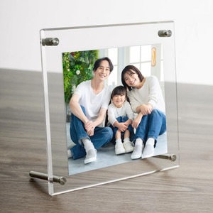 【特価処分】アクリル製 ミニ色紙額 寸松庵122x137mm G-3008 3ｍｍ板2枚合わせ 保護フイルム付 ビス止め式 ワッシャー付き 卓上壁掛け兼用 ４５度斜面カット 縦横兼用 スタンドバー２本付