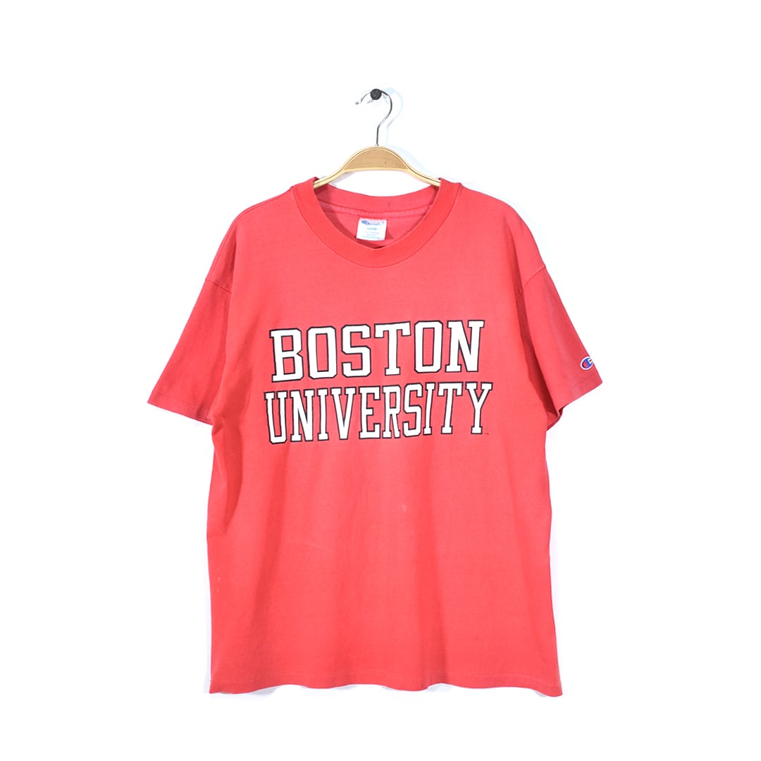 80s チャンピオン USA製 ヴィンテージTシャツ カレッジプリント BOSTON UNIVERSITY 赤 袖裾シングル CHAMPION メンズL 古着 @BD0015