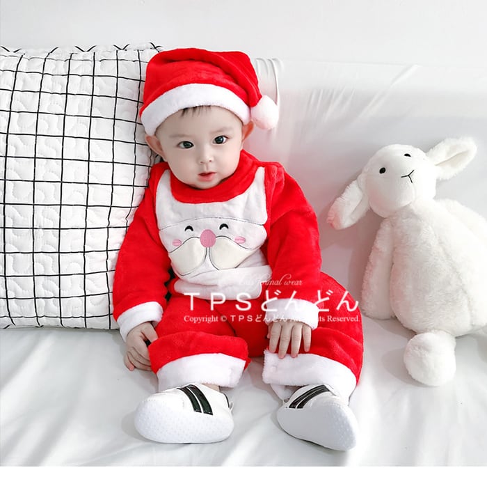 ロンパース ベビー クリスマス サンタ服 帽子付き 男の子 カバーオール