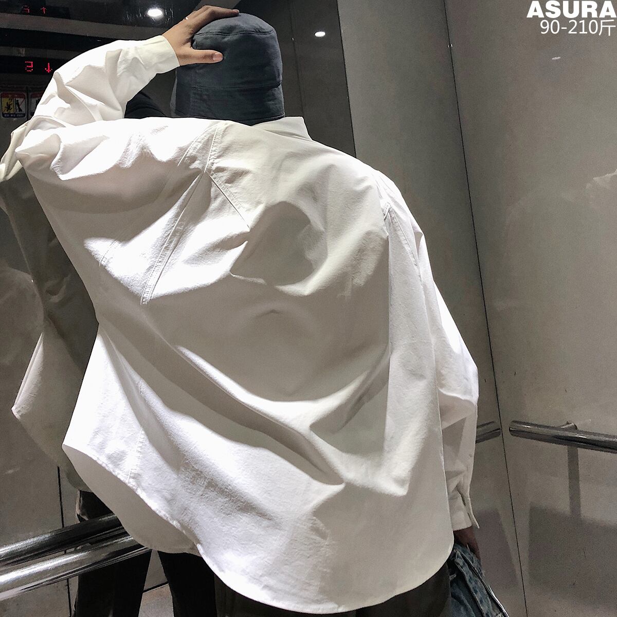 シャツ カジュアルルーズスプリングオータムソリッド カラー ロング 大きめサイズ 春物 秋物 ソリッドカラー ASURAプラスサイズメンズ51028974060