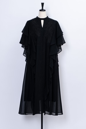 Forest Bloom Frill Dress BLACK