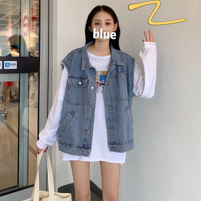 スタイルルーズスリムノースリーブデニムベスト早春レディース2020新入生カジュアルワークウェアショートジャケット 1号婦人19548728728