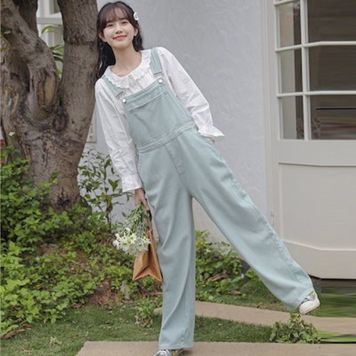 2025春服 フレッシュでゆったりとした 減齢洗い水ストラップ長ズボン 女性 甘い少女 コーデ完成 サロペット ワイドパンツ 韓国ファッション デニム