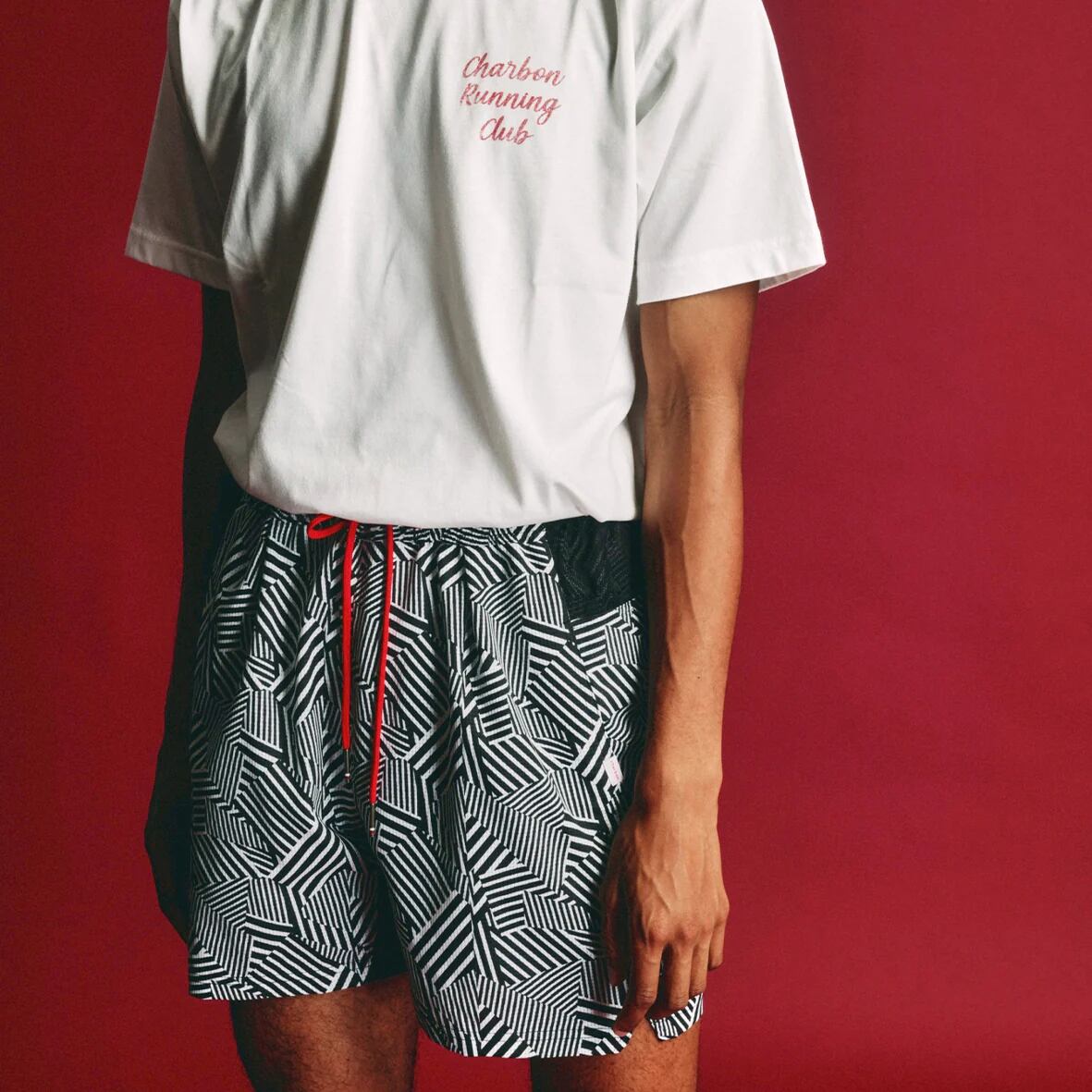 charbon / PIGMENT DYE PRINT T-SHIRTS WHITE RED（WHITE×RED） | 道が
