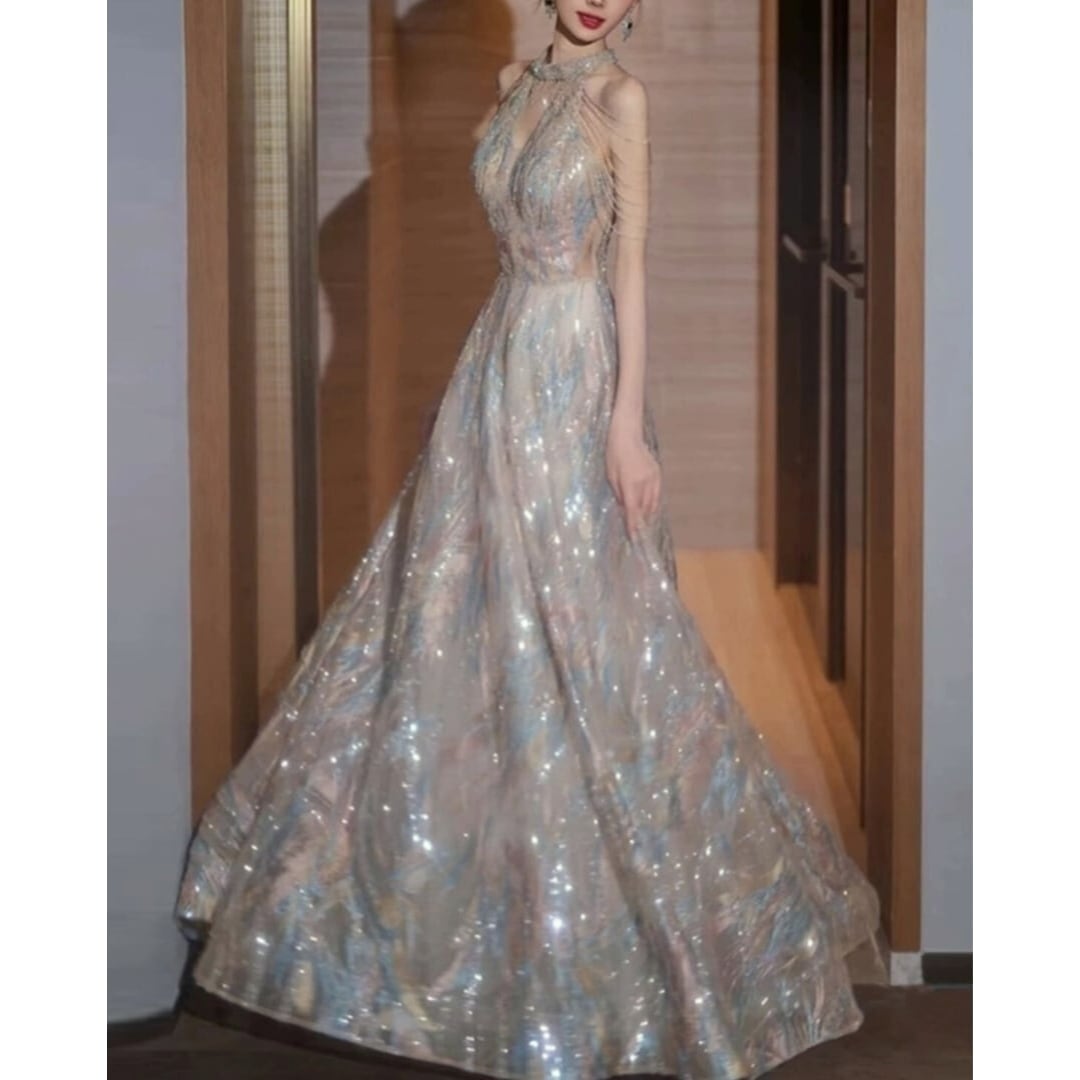 ホルターネックスパンコールドレス D1385