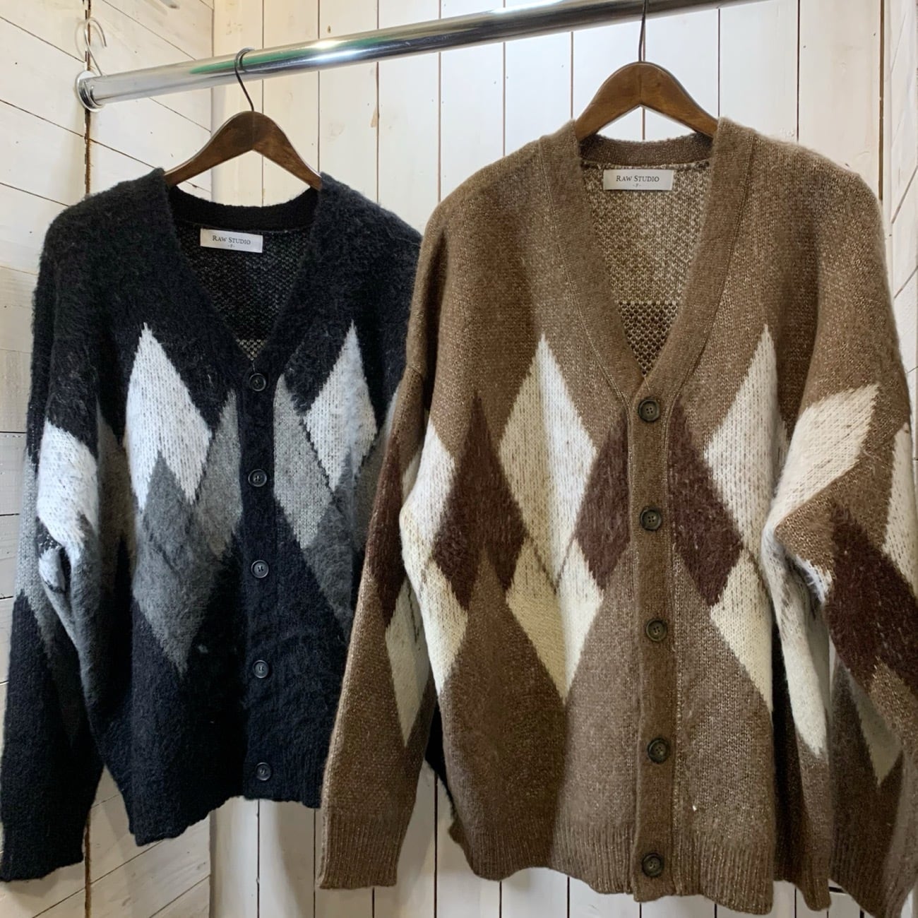 VT-00851-2】Argyle pattern mohair knit cardigan / アーガイル柄