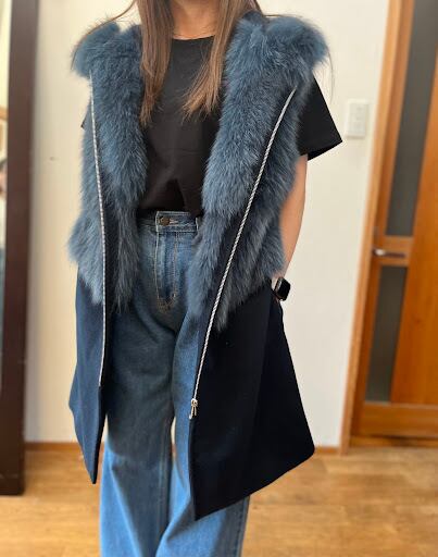 FOXファー異素材ロングジレ ジップ | mkstyle