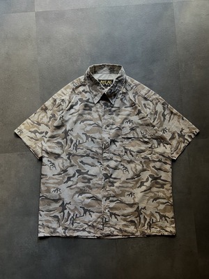 ATLAS FOR MEN タイガーストライプカモ 半袖シャツ XL ベージュ×グレー×ダークブラウン迷彩