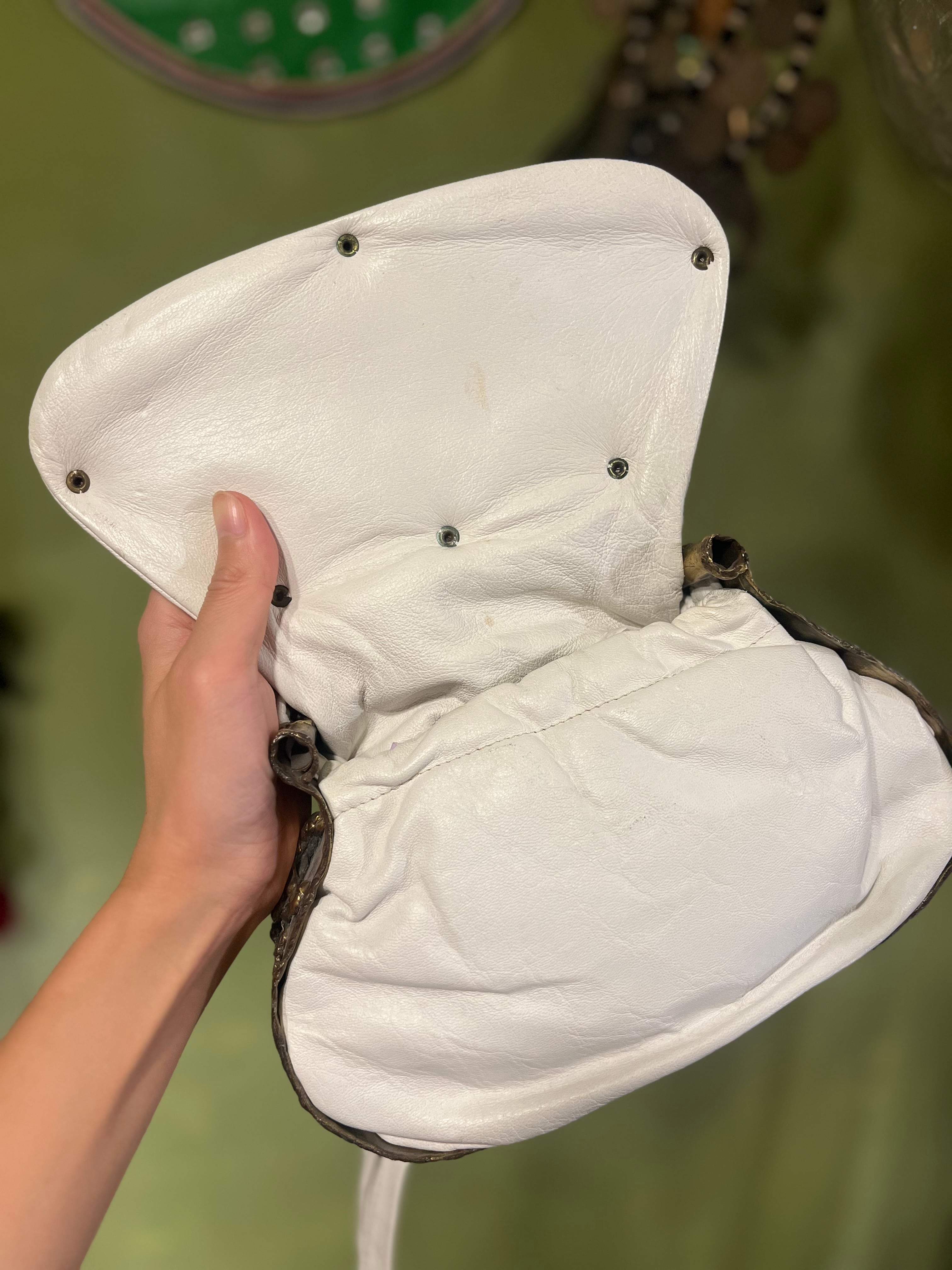 70s Mexican white leather × brass bag ( ヴィンテージ メキシカン