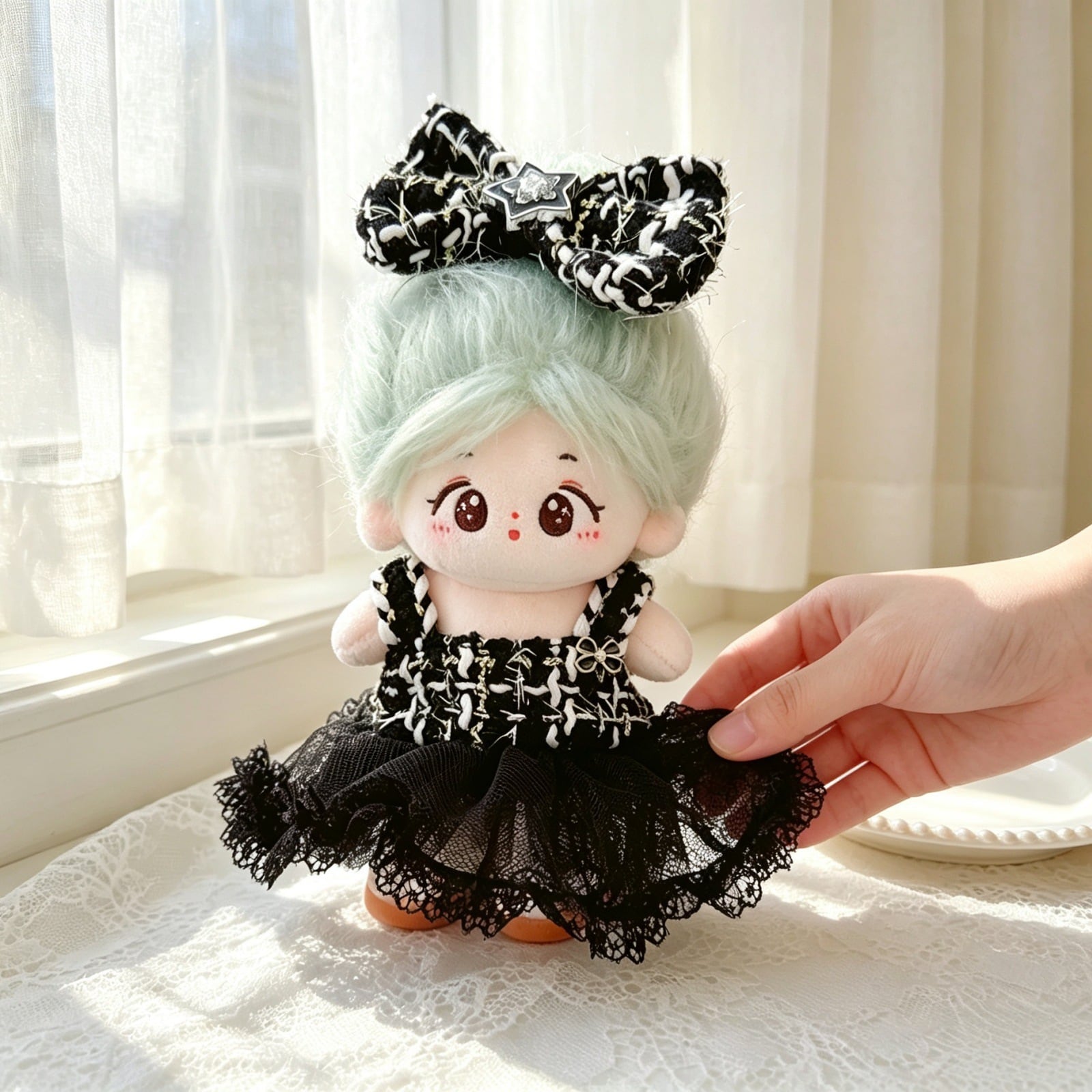 labubu1-3代/15cm用 レースワンピース+ヘアアクセサリー ぬいぐるみ