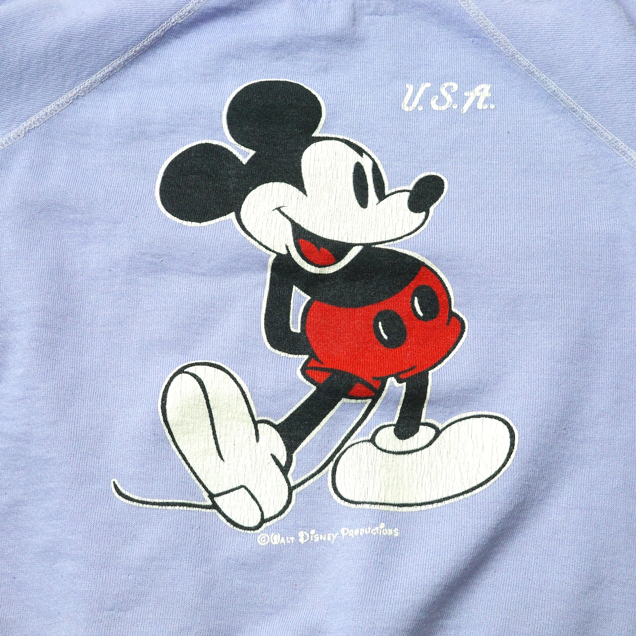 70s~ Disney ミッキーマウス 白足 プリント ラグランスウェット ラベンダー