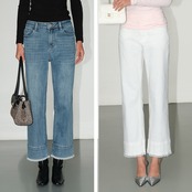 Lace Hem Cropped Straight Denim / 2color