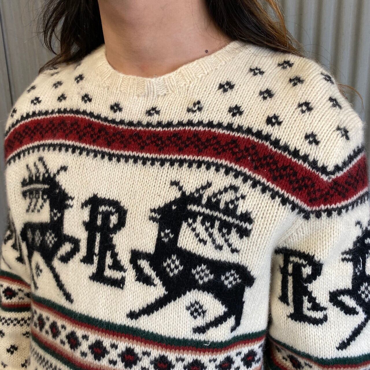 ポロバイラルフローレン ノルディック柄 ウールニットセーター メンズ